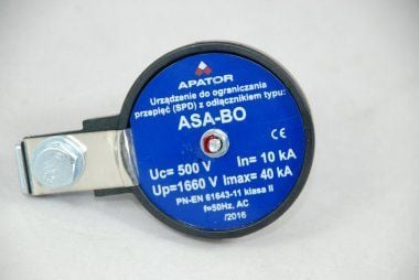 Mbrojtës nga mbingarkesa Apator ASA 500-10BO+D+K, 500V, 40kA, i zi