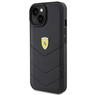 Kuti telefoni Ferrari Twist Metal Logo për iPhone 15 6.1", lëkurë, e zezë