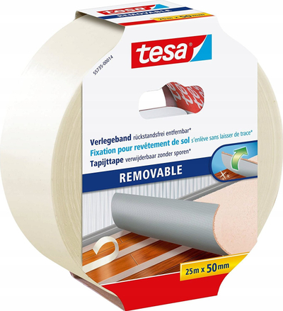 Леплива лента за под Tesa, двострана, отстранлива без остатоци, 25 m x 50 mm