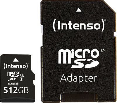 Kartë memorie Intenso Premium MicroSDXC, 512GB, Class 10 UHS I U1, me adapter