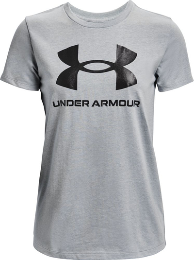 Bluzë sportive Under Armour Live Sportstyle Graphic, me mëngë të shkurtra, për goca, XS, gri e hapur