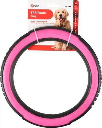 Lodër unazë për qen Flamingo Jchien Livia, shkumë, aromë mjedre, rozë me të zezë, 24 cm