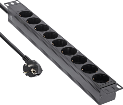 Prizë zgjatuese rack INLINE, 9x Schuko, 3680W, 2m, e zezë