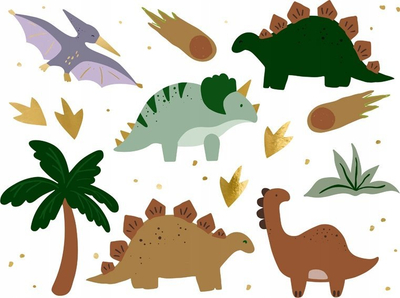 Tatuazh të përkohshëm PartyDeco Dinosaurs, set 13 copë, shumëngjyrësh