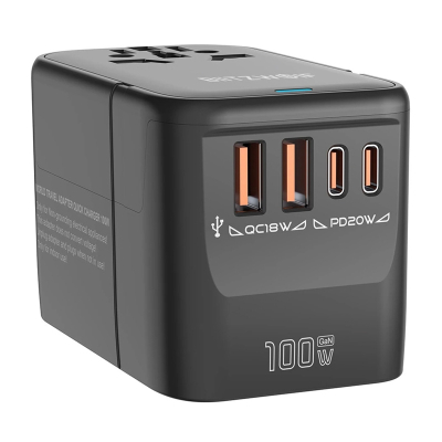 Adapter udhëtimi BlitzWolf BW-TA2, 5 në 1, USB-C PD 100W GaN, i zi