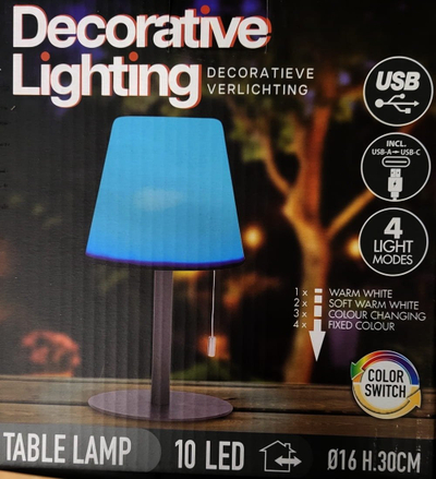 Lampë tavoline H &amp; S Collection, LED, me bateri të rikarikueshme, 30cm, IP44, e bardhë