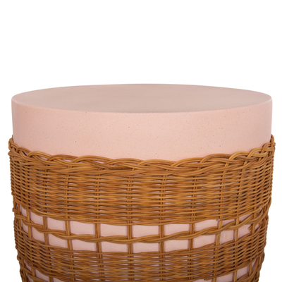 Tavolinë ndihmëse VILHENA HM18166, fiber cement, rattan, rozë natyrale