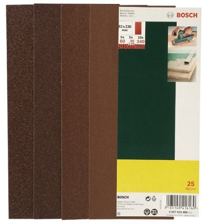 Set letre gërryese Bosch, 93mm x 230mm, grit 60 80 120 240