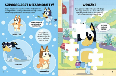Libër me aktivitete Bluey Here Is Bluey Games And Tasks With Stickers, me ngjitëse, për kalamaj