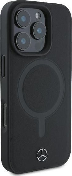 Kuti telefoni Mercedes me lëkurë të lëmuar për iPhone 16 Pro Max, 6.9", MagSafe, e zezë