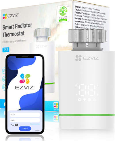 Kokë termostatike inteligjente EZVIZ T55, WiFi, kontroll përmes aplikacionit, e bardhë