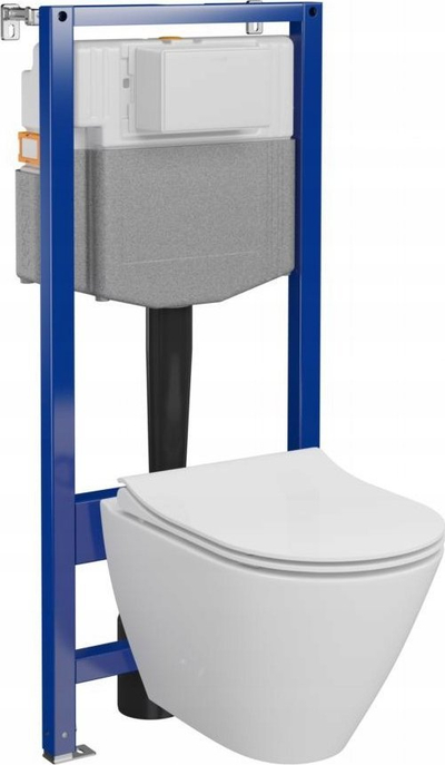 Set kornizë WC muri Cersanit AQUA 50 PNEU QF City Oval CleanOn, tas i varur, kapak soft close, i bardhë