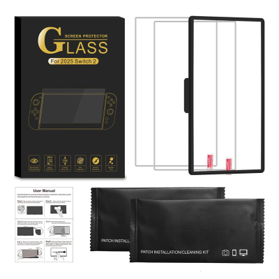 Set folje mbrojtëse ekrani Hurtel për Nintendo Switch 2, xham 0.33mm, 2 copë, transparente