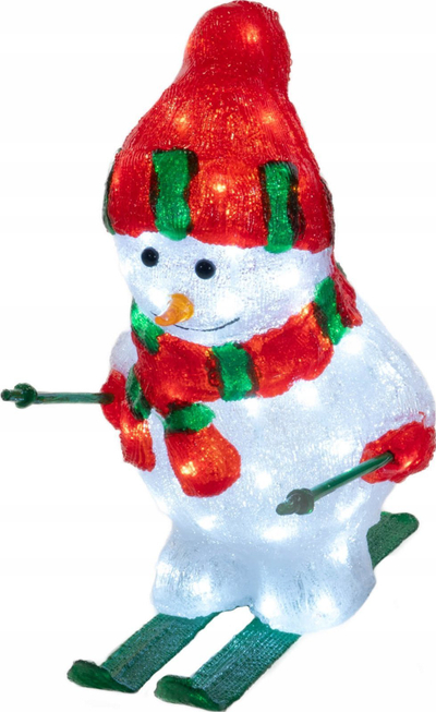 Dekor Krishtlindjesh LED Snowman në ski, 40x44.8 cm, shumëngjyrësh
