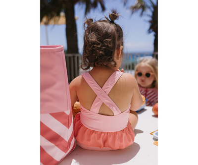 Bikini te kapura per vajza me shpinë të kryqëzuar, Stripes Bloom & Blush (5-6vjeç)