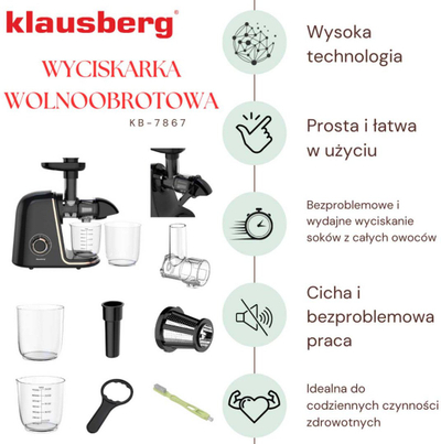 Shtrydhëse e ngadaltë Klausberg KB-7867, teknologji shtypje e ftohtë, funksion kthimi mbrapsht, e zezë