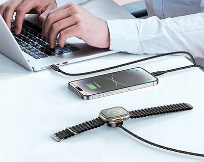 Kabllo karikimi 3 në 1 Awei W23, USB‑C Lightning Apple Watch, 120 cm, e zezë