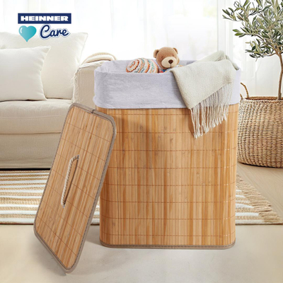 Shportë rrobash drejtkëndore Bamboo, 70L, 40x30x60cm, ngjyrë natyrale