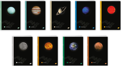 Bllok shënimesh Elisa Planets A4, 60 fletë rrjetë, set me 10 copë, i zi