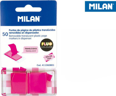 Fletëndarës transparent Milan Index Tabs, 45 x 25 mm, 50 copë, rozë fluoroshente