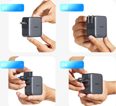 Karikues muri Ugreen Nexode, 65W, 2x USB C dhe USB, i zi