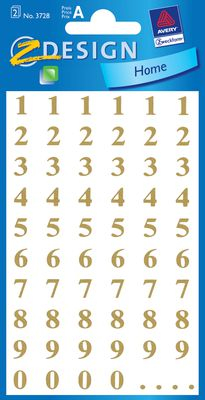 Stikera me numra Avery Zweckform Golden Number 151975, 7.5 mm, ngjyrë ari