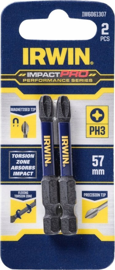 Bit kaçavide IRWIN Impact Pro PH3, 57mm, set 2 copë, blu e zezë