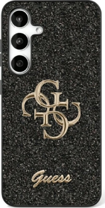 Kapak telefoni Guess Fixed Glitter Big 4G Metal Logo për Samsung Galaxy S25, TPU polikarbonat lëkurë eco, i zi