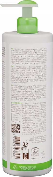 Xhel pastrimi ushqyes për bebe Alphanova Baby, për trup, fytyrë edhe flokë, 400 ml