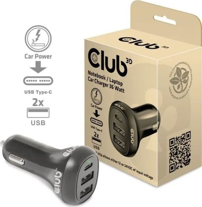 Karikues makine Club3D Car Charger, 36W, 3 porta USB, i zi