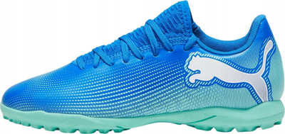 Këpucë futbolli Puma Future 7 Play TT Junior, turf, për kalamaj, blu me jeshile