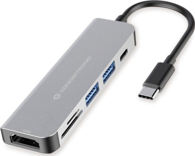 Stacion USB C Conceptronic DONN02G, 6 në 1, HDMI, Power Delivery, gri