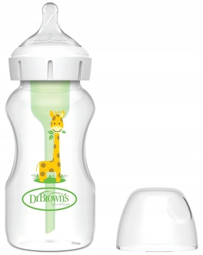 Shishe për bebe Dr. Brown's Options+, 270 ml, gojë e gjerë, me motiv gjirafe