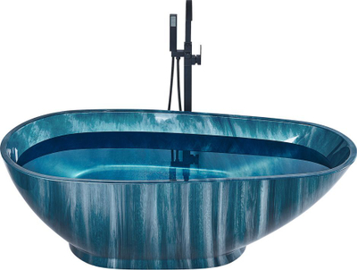 Kadë freestanding akrilike, 170 x 80 cm, formë ovale, blu navy me efekt mermeri