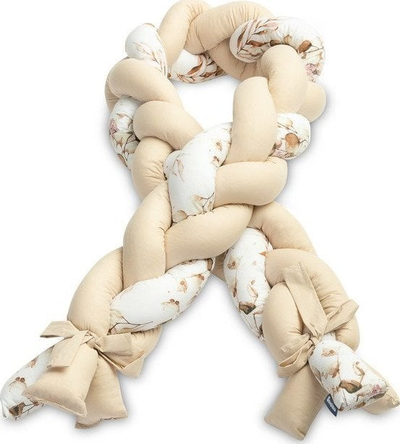 Mbrojtës krevat për bebe Braid Knots, 210cm, pambuk, bezhë