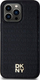 Маска за телефон DKNY PU кожа Repeat Pattern Stack Logo MagSafe, за iPhone 14 Pro, црна
