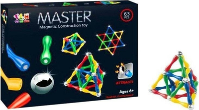 Lodër ndërtimi me magnet T&amp;M Master, 63 copa, shumëngjyrëshe