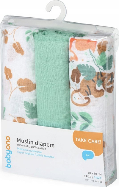 Pelena BabyOno Muslin (348/12), 3 copë, të gjelbra