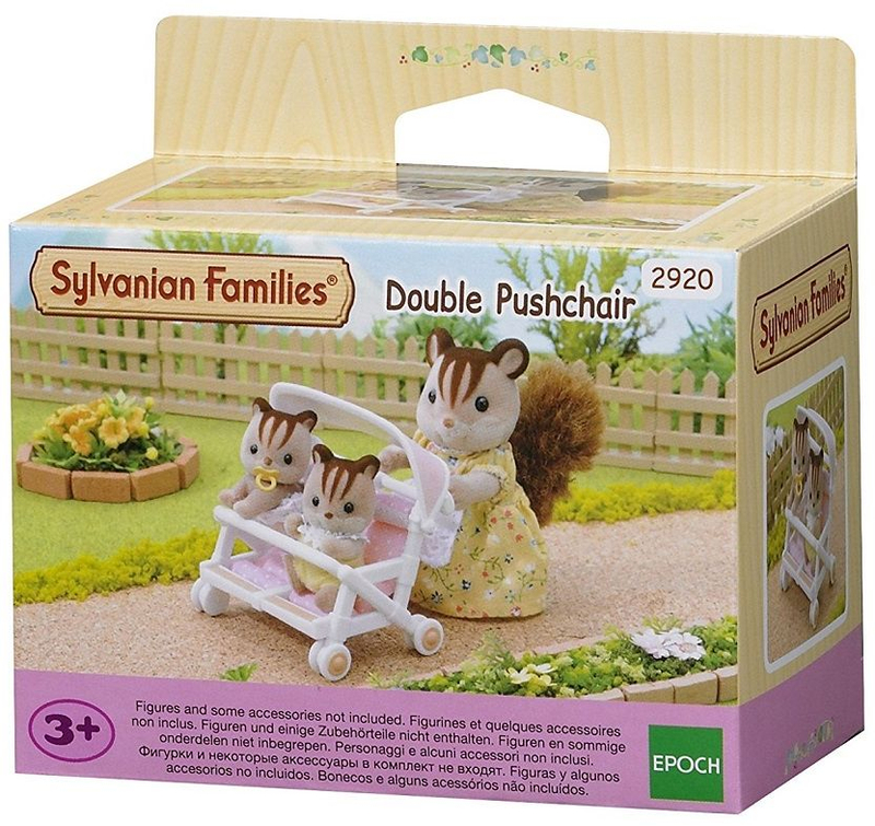 Karrocë lodër dyshe Epoch Sylvanian Families Double Stroller 2920, për bebe lodër, shumëngjyrëshe