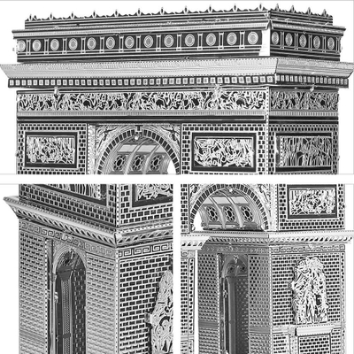 Puzzle 3D metalik Piececool Arc de Triomphe, model arkitekture, argjendtë