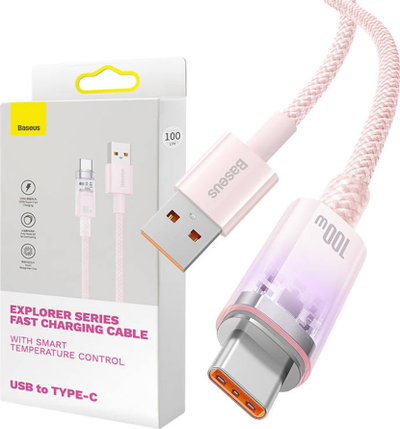 Kabllo karikimi Baseus Explorer, USB në USB C, 100W, 2m, rozë