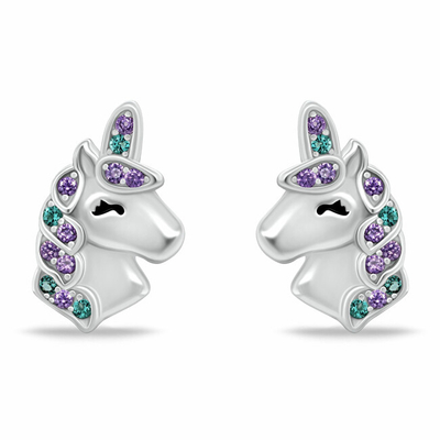 Vathë për femra Brilio Silver Unicorn EA1109WRBW, të argjendtë/ vjollcë/ të gjelbër