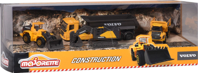 Set lodrash ndërtimi Majorette Volvo Construction Series, 5 makina pune, metal die-cast, verdhë e zezë