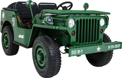 Makinë lodër elektrike Jeep Willys Military, 12V, 3 vende, jeshile ushtarake