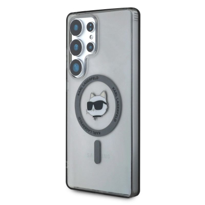 Kapak telefoni Karl Lagerfeld Choupette për Samsung S25 Ultra, magnetik, transparent, gri me të zezë