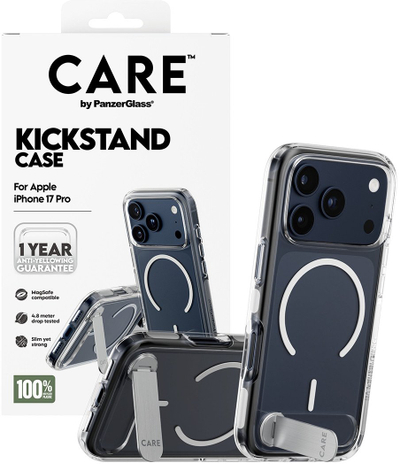 Mbulesë telefoni PanzerGlass CARE by Feature Case, për iPhone 17 Pro, me kickstand dhe MagSafe, transparente