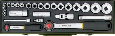 Сет клучеви Proxxon PR23020, 27 делови, 1/4" и 1/2", зелена метална кутија