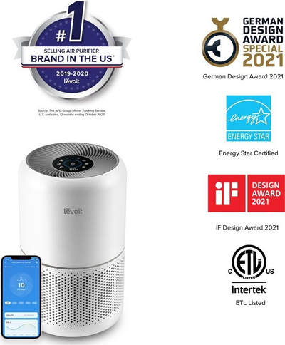 Pastrues ajri Levoit Core 300S, filtrim HEPA, WiFi, i bardhë