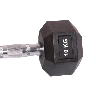 Hantelë EB Fit Hex, 10 kg, me gomë, e zezë