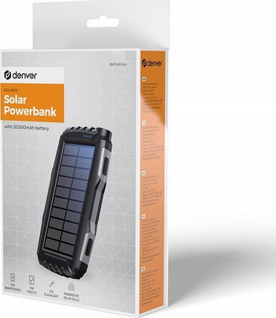 Power bank solar Denver PSO-20010 MK2, 20000mAh, me elektrik dore, ngjyrë antracit